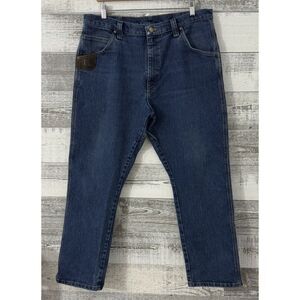 Wrangler Riggs Workwear Jeans Mens 38x30 Blue Denim Straight Leg Distressed